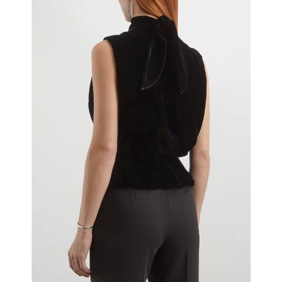 NWT Saloni Black Sleeveless High Neck Fleur Velvet Rose Applique Top Womens 6 - Picture 2 of 12